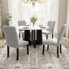 5-Piece Round Dining Table set, 43-Inch Modern Dining Table and 4 Upholstered Chairs for Dining Room, Kitchen Room, Living Room, Easy Assembly (Color: as Pic)
